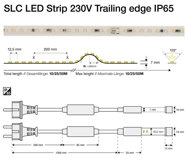 SLC S17106 LED pásek 230V 8W/m 800lm/m 2700K Ra80 stmívatelný IP65 10m - TLG