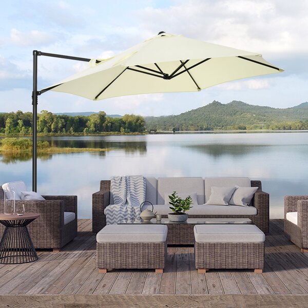 Outsunny Ø256x245 cm Zahradní Slunečník Offset Parasol s Ručním Otočením 360° a Křížovou Základnou pro Terasu a Zahradu | Aosom