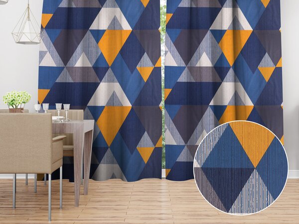 Biante Bavlněný závěs Sandra SA-390 Modro-béžovo-oranžové trojúhelníky 150x140 cm