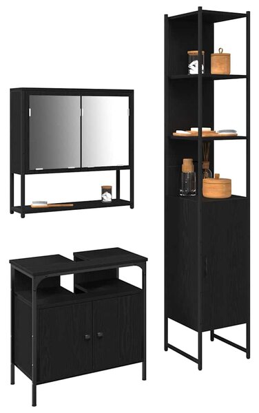 Sada koupelnového nábytku 3 ks Černý dub 33 x 33 x 185,5 cm 3334372