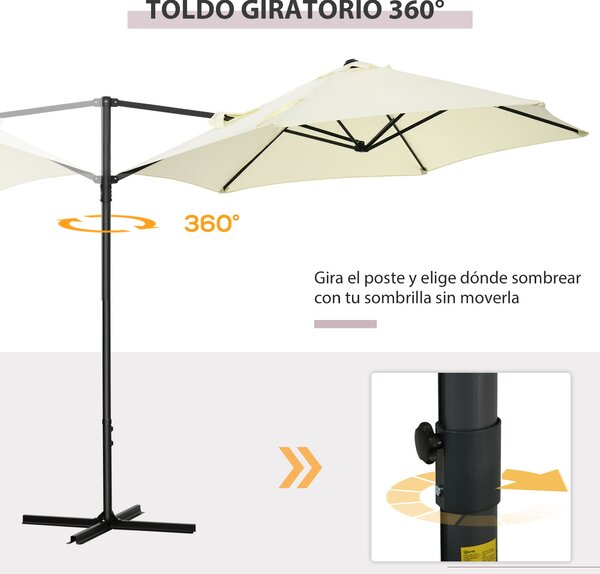 Outsunny Ø256x245 cm Zahradní Slunečník Offset Parasol s Ručním Otočením 360° a Křížovou Základnou pro Terasu a Zahradu | Aosom