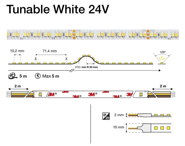 SLC S14035 LED pásek TW 20W/m 1780lm/m 2200-6500K Ra80 24V IP20 5m - TLG