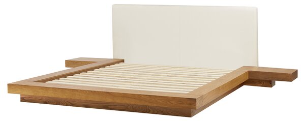 LED postel Umělá kůže ZEN 160 x 200 cm Přírodní jasan