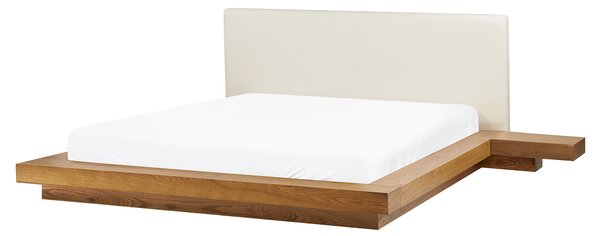 LED postel Umělá kůže ZEN 160 x 200 cm Přírodní jasan