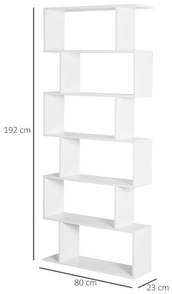 HOMCOM Moderní Knihařská Skříň s 6 Policemi pro Jídelnu, Obývací Pokoj a Kancelář 80x23x192 cm Bílá | Aosom