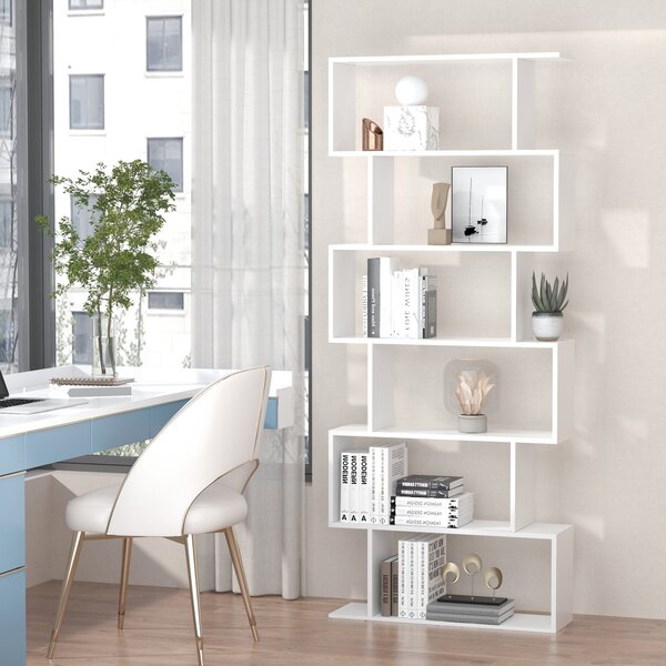 HOMCOM Moderní Knihařská Skříň s 6 Policemi pro Jídelnu, Obývací Pokoj a Kancelář 80x23x192 cm Bílá | Aosom
