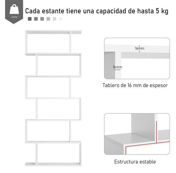 HOMCOM Moderní Knihařská Skříň s 6 Policemi pro Jídelnu, Obývací Pokoj a Kancelář 80x23x192 cm Bílá | Aosom