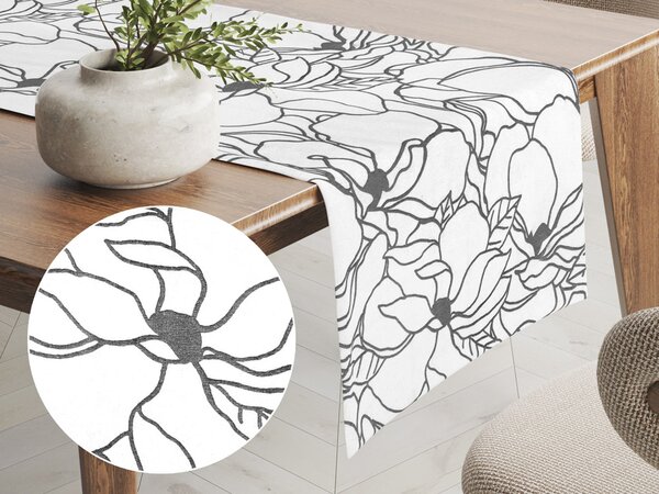 Biante Bavlněný běhoun na stůl Sandra SA-271 Šedé designové květiny na bílém 20x120 cm