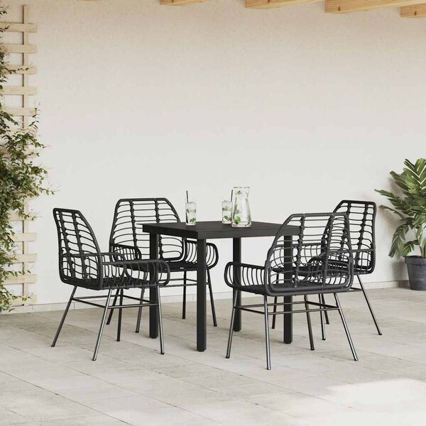 5dílný zahradní jídelní set černý polyratan sklo 3334535