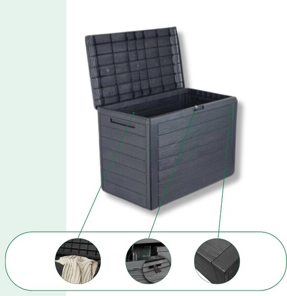 Zahradní úložný box WOODEBOX, 190L, 78x44x55cm, antracitová Prosperplast