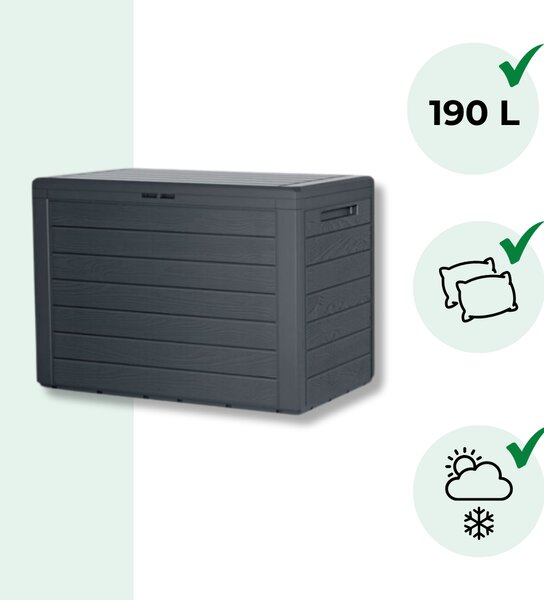 Zahradní úložný box WOODEBOX, 190L, 78x44x55cm, antracitová Prosperplast