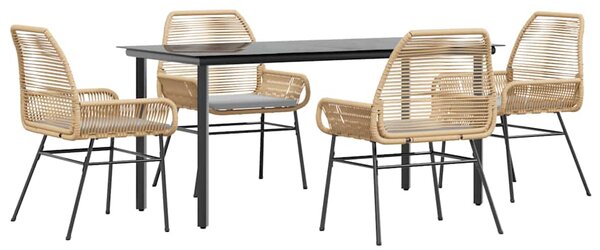 5dílný zahradní jídelní set s poduškami hnědý polyratan sklo 3334572