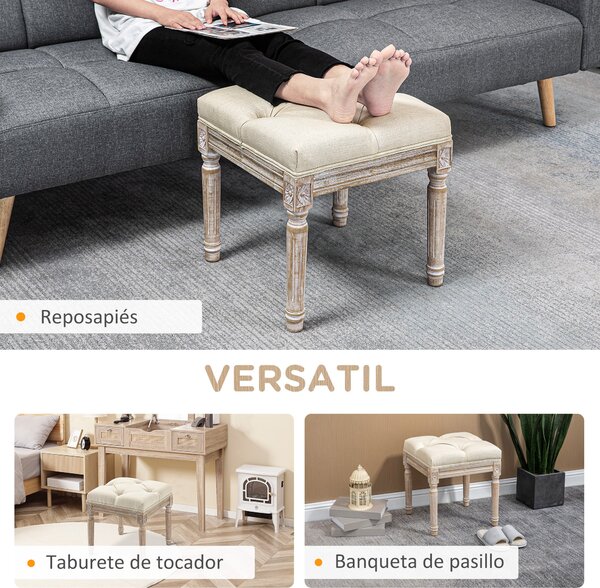 HOMCOM Stolička na konci postele, lavice s dřevěnými nohami a polstrovaným sedadlem 120 kg nosnost, lavice do předsíně 40x40x43 cm Béžová | Aosom