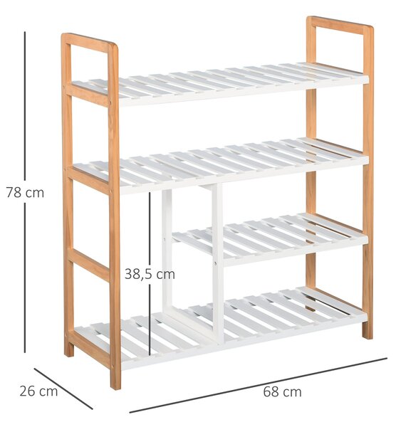 HOMCOM 4-Úrovňový Víceúčelový Stojan na Boty pro Až 11 Párů s Komorou na Vysoké Boty z Masivního Borového Dřeva 68x26x78 cm Bílý | Aosom
