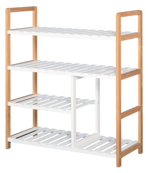 HOMCOM 4-Úrovňový Víceúčelový Stojan na Boty pro Až 11 Párů s Komorou na Vysoké Boty z Masivního Borového Dřeva 68x26x78 cm Bílý | Aosom