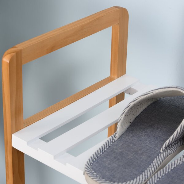 HOMCOM 4-Úrovňový Víceúčelový Stojan na Boty pro Až 11 Párů s Komorou na Vysoké Boty z Masivního Borového Dřeva 68x26x78 cm Bílý | Aosom