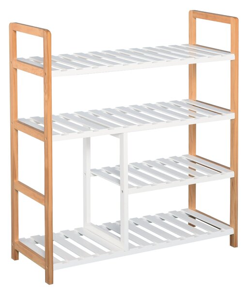 HOMCOM 4-Úrovňový Víceúčelový Stojan na Boty pro Až 11 Párů s Komorou na Vysoké Boty z Masivního Borového Dřeva 68x26x78 cm Bílý | Aosom