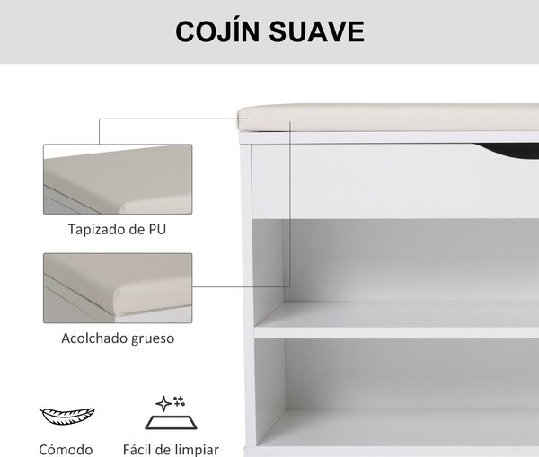HOMCOM Botník se sedadlem Moderní botník do předsíně s šuplíkem, otevřenými policemi a 1 polštářem pro chodbu 80x30x47 cm | Aosom