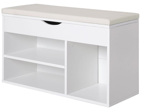 HOMCOM Botník se sedadlem Moderní botník do předsíně s šuplíkem, otevřenými policemi a 1 polštářem pro chodbu 80x30x47 cm | Aosom