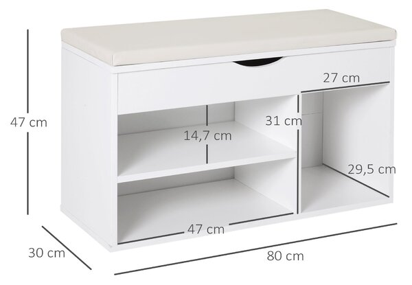 HOMCOM Botník se sedadlem Moderní botník do předsíně s šuplíkem, otevřenými policemi a 1 polštářem pro chodbu 80x30x47 cm | Aosom