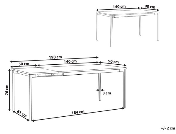 Rozkládací jídelní stůl AVIS Černá 140/190 cm 90 cm