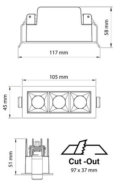 SLC SLC1260 Vestavné LED svítidlo PIXEL X3 9 W 220-240 V 2700 K stmívatelné 36° Ra90 bílé - TLG