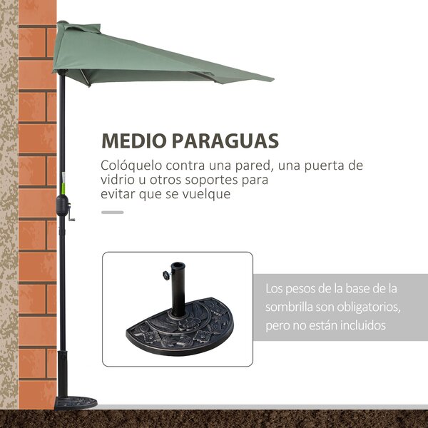 Outsunny Slunečník 270x137x236 cm Zahradní Parasol s Kličkou a Polokruhovým Tvarem pro Terasu, Patio a Bazén Zelený | Aosom
