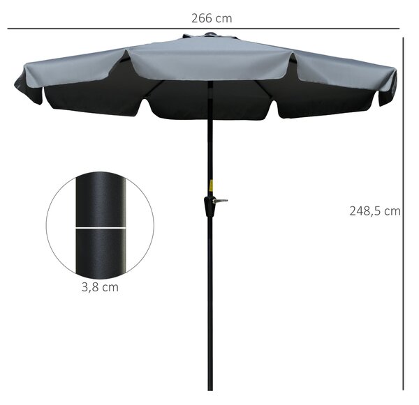 Zahradní slunečník Outsunny Ø266 cm s UV50+ ochranou, hliníkový sloup a klička | Aosom