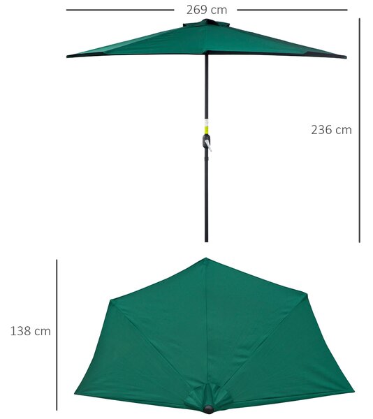 Outsunny Slunečník 270x137x236 cm Zahradní Parasol s Kličkou a Polokruhovým Tvarem pro Terasu, Patio a Bazén Zelený | Aosom