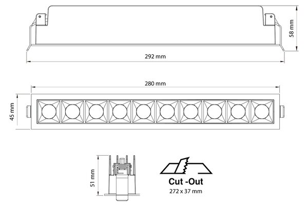 SLC SLC1272 Vestavné LED svítidlo PIXEL 10x 25 W 220-240 V 2700 K stmívatelné 36° Ra90 bílé - TLG