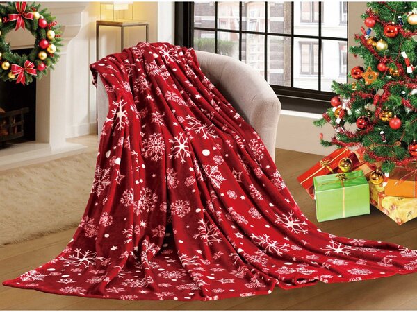Červená vánoční mikroplyšová deka SNOWFALL Rozměr: 160 x 200 cm