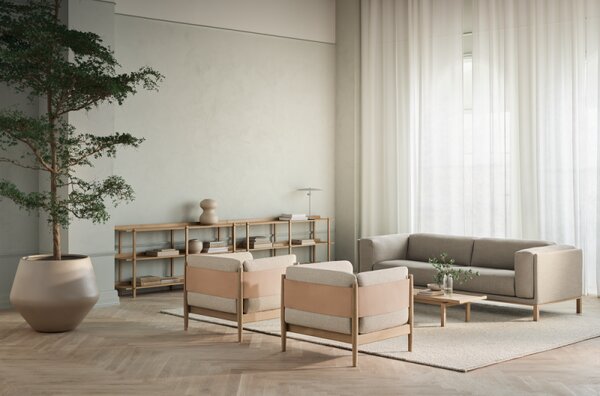Dive, Čalounění SOIL Stone Blue, Povrchy Dub olejovaný, Provedení zad Kůže Cognac Bolia