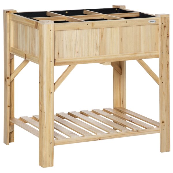 Outsunny Dřevěný Městský Zeleninový Zahradní Stolek 78,5x58x81 cm s 6 Přihrádkami a Spodní Policí pro Rostliny a Květy na Zahradě, Terase, Venku | Aos