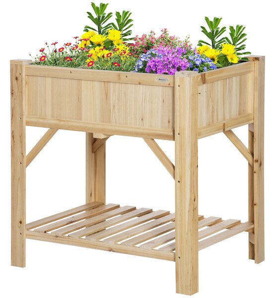 Outsunny Dřevěný Městský Zeleninový Zahradní Stolek 78,5x58x81 cm s 6 Přihrádkami a Spodní Policí pro Rostliny a Květy na Zahradě, Terase, Venku | Aos