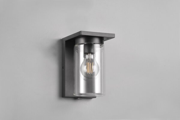 Trio 211660132 venkovní nástěnné svítidlo Ardila 1x40W | E27 | IP44 - snímač stmívání, spínač rozsvěcení/zhasínání, matná černá, transparentní sklo