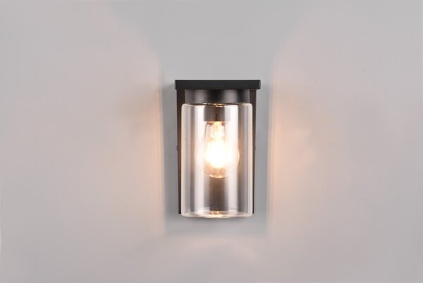 Trio 211660132 venkovní nástěnné svítidlo Ardila 1x40W | E27 | IP44 - snímač stmívání, spínač rozsvěcení/zhasínání, matná černá, transparentní sklo