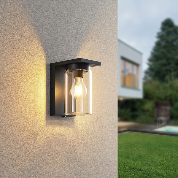 Trio 211660132 venkovní nástěnné svítidlo Ardila 1x40W | E27 | IP44 - snímač stmívání, spínač rozsvěcení/zhasínání, matná černá, transparentní sklo