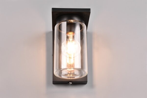 Trio 211660132 venkovní nástěnné svítidlo Ardila 1x40W | E27 | IP44 - snímač stmívání, spínač rozsvěcení/zhasínání, matná černá, transparentní sklo