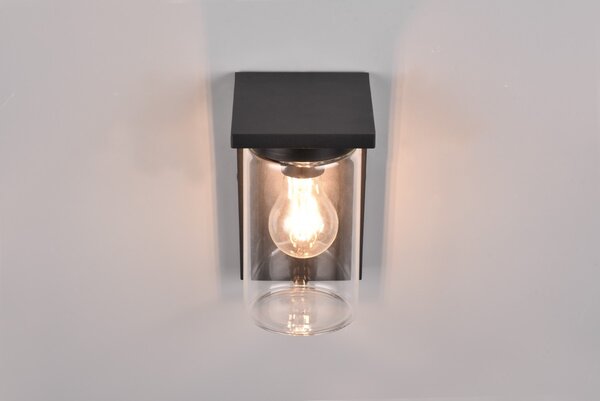 Trio 211660132 venkovní nástěnné svítidlo Ardila 1x40W | E27 | IP44 - snímač stmívání, spínač rozsvěcení/zhasínání, matná černá, transparentní sklo