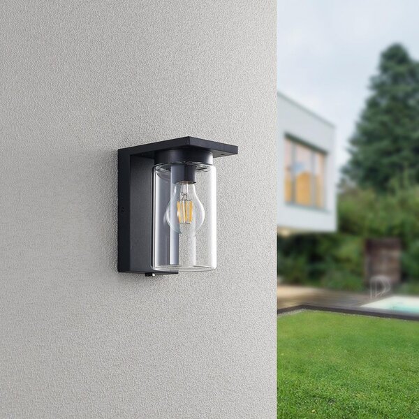 Trio 211660132 venkovní nástěnné svítidlo Ardila 1x40W | E27 | IP44 - snímač stmívání, spínač rozsvěcení/zhasínání, matná černá, transparentní sklo