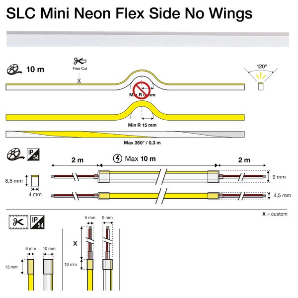 SLC S16137 LED pásek Mini Neon Flex Side bez křídel 6W/m 160lm/m 3000K Ra80 24V IP54 10m - TLG