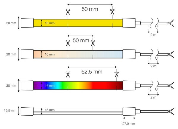 SLC SM16020 LED pásek NeonFlex TopBend 1-27m 5W/m 383lm/m 2700K Ra80 24V IP67 1m - TLG