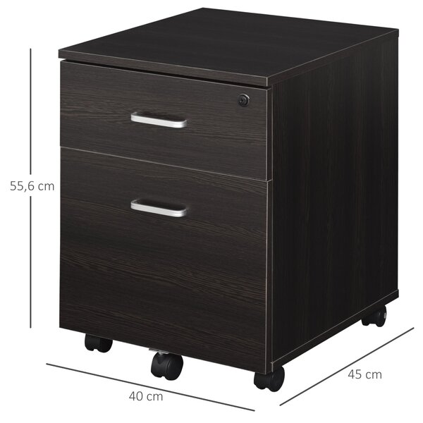 Vinsetto Mobilní Kancelářská Skříň na A4 s Kolečky - Skříň s 2 Zásuvkami a Zámkem 40x45x55,6 cm Wengué | Aosom