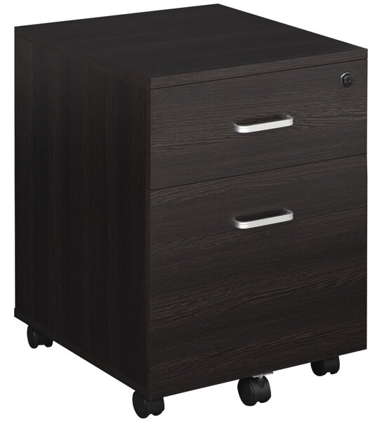 Vinsetto Mobilní Kancelářská Skříň na A4 s Kolečky - Skříň s 2 Zásuvkami a Zámkem 40x45x55,6 cm Wengué | Aosom