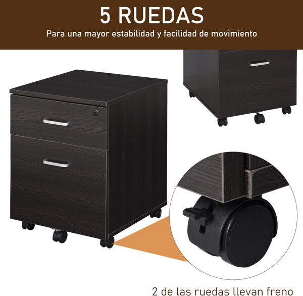 Vinsetto Mobilní Kancelářská Skříň na A4 s Kolečky - Skříň s 2 Zásuvkami a Zámkem 40x45x55,6 cm Wengué | Aosom