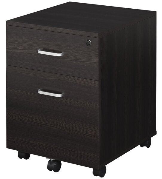 Vinsetto Mobilní Kancelářská Skříň na A4 s Kolečky - Skříň s 2 Zásuvkami a Zámkem 40x45x55,6 cm Wengué | Aosom