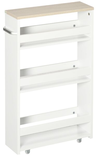 Kleankin 3-patrový úzký koupelnový regál se bočním madlem a kolečky pro kuchyň a obývací pokoj, moderní styl 48x15x80 cm Bílý | Aosom