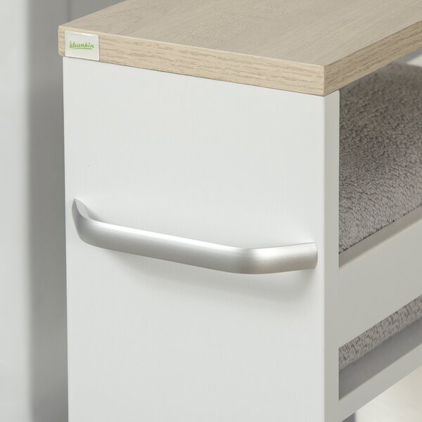 Kleankin 3-patrový úzký koupelnový regál se bočním madlem a kolečky pro kuchyň a obývací pokoj, moderní styl 48x15x80 cm Bílý | Aosom