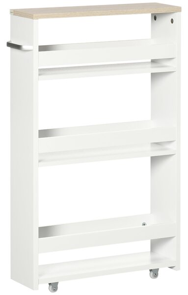 Kleankin 3-patrový úzký koupelnový regál se bočním madlem a kolečky pro kuchyň a obývací pokoj, moderní styl 48x15x80 cm Bílý | Aosom