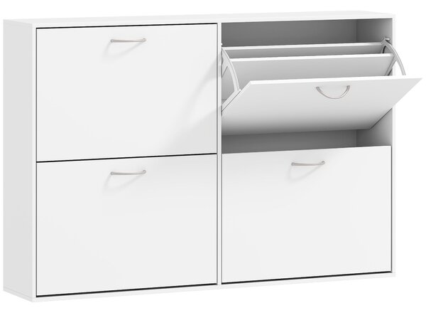 HOMCOM Bílý botník Moderní organizér na boty se 4 výklopnými šuplíky a nastavitelnými policemi pro 16-24 párů bot do předsíně 120x24x81 cm | Aosom